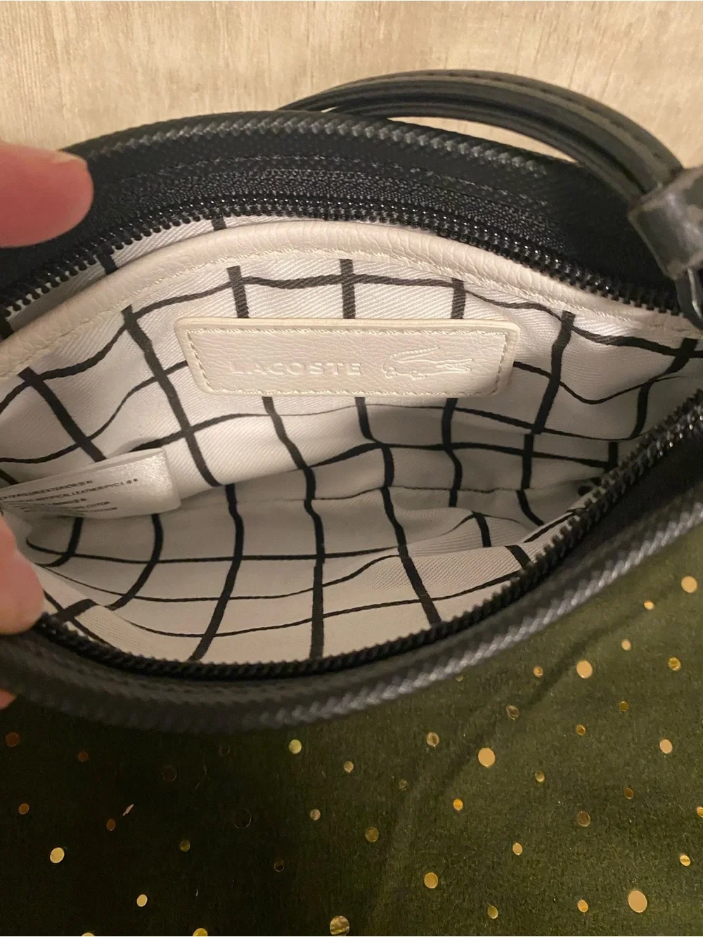 EUC Lacoste Black Piqué Wristlet Pouch with Green Crocodile Logo